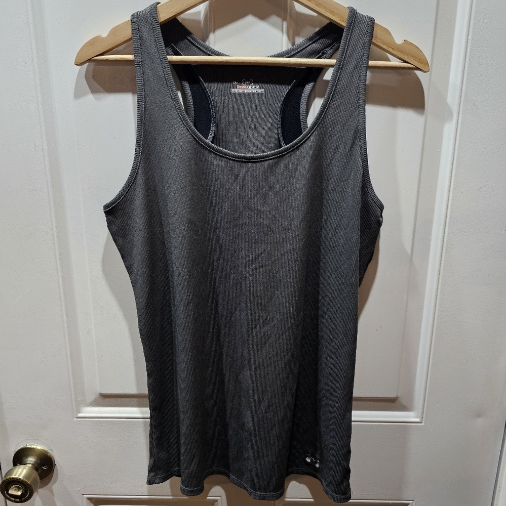 Under Armour Fitted Heatgear Ribbed Racerback Tank Top Gray XL